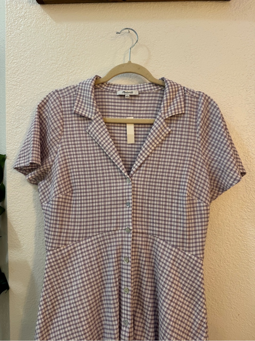 Madewell Lavender-Check Button-Front Mini Dress - Picture 6 of 13